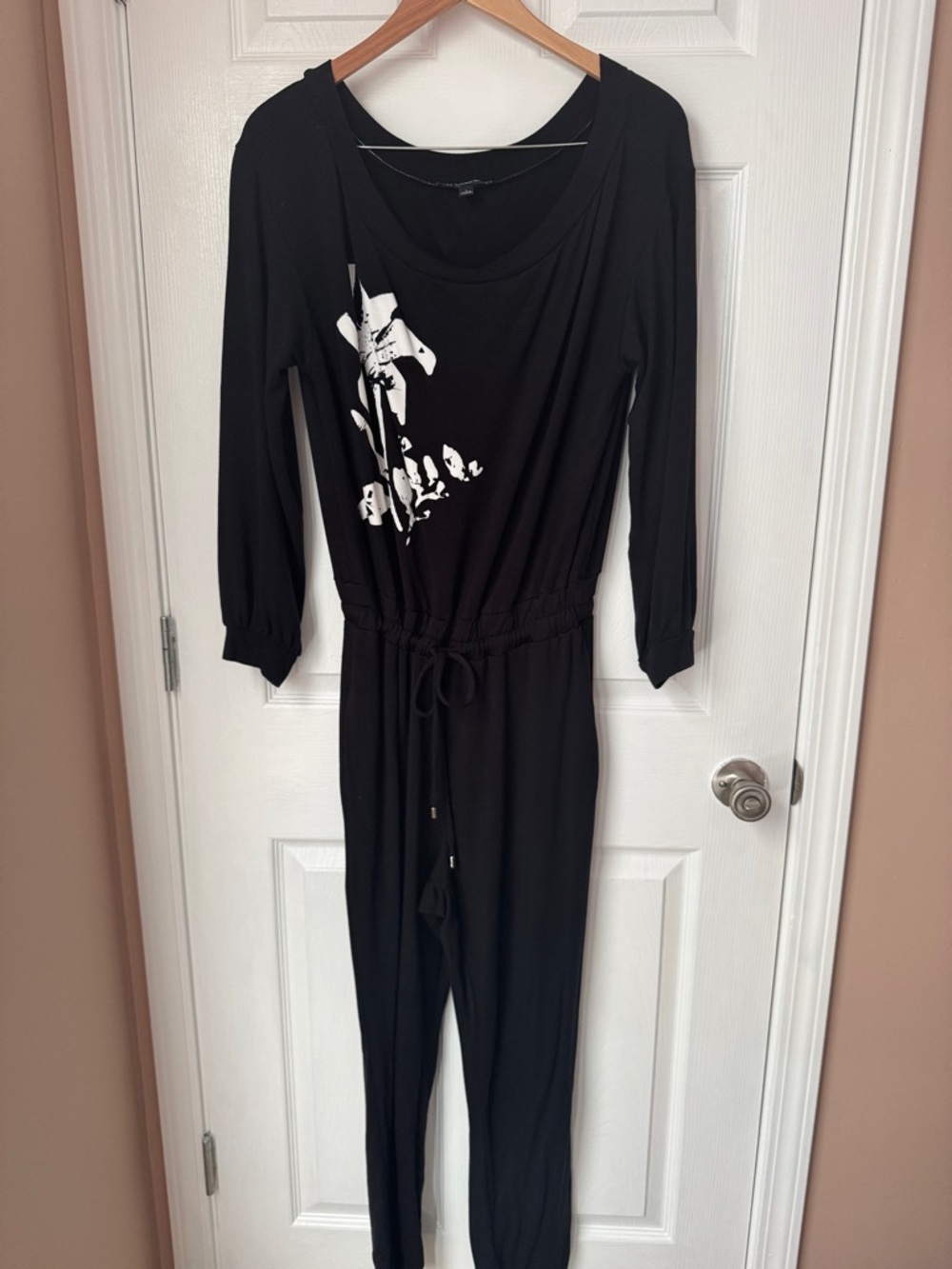 INC International Concepts Black Jumpsuit with White Floral Accent
